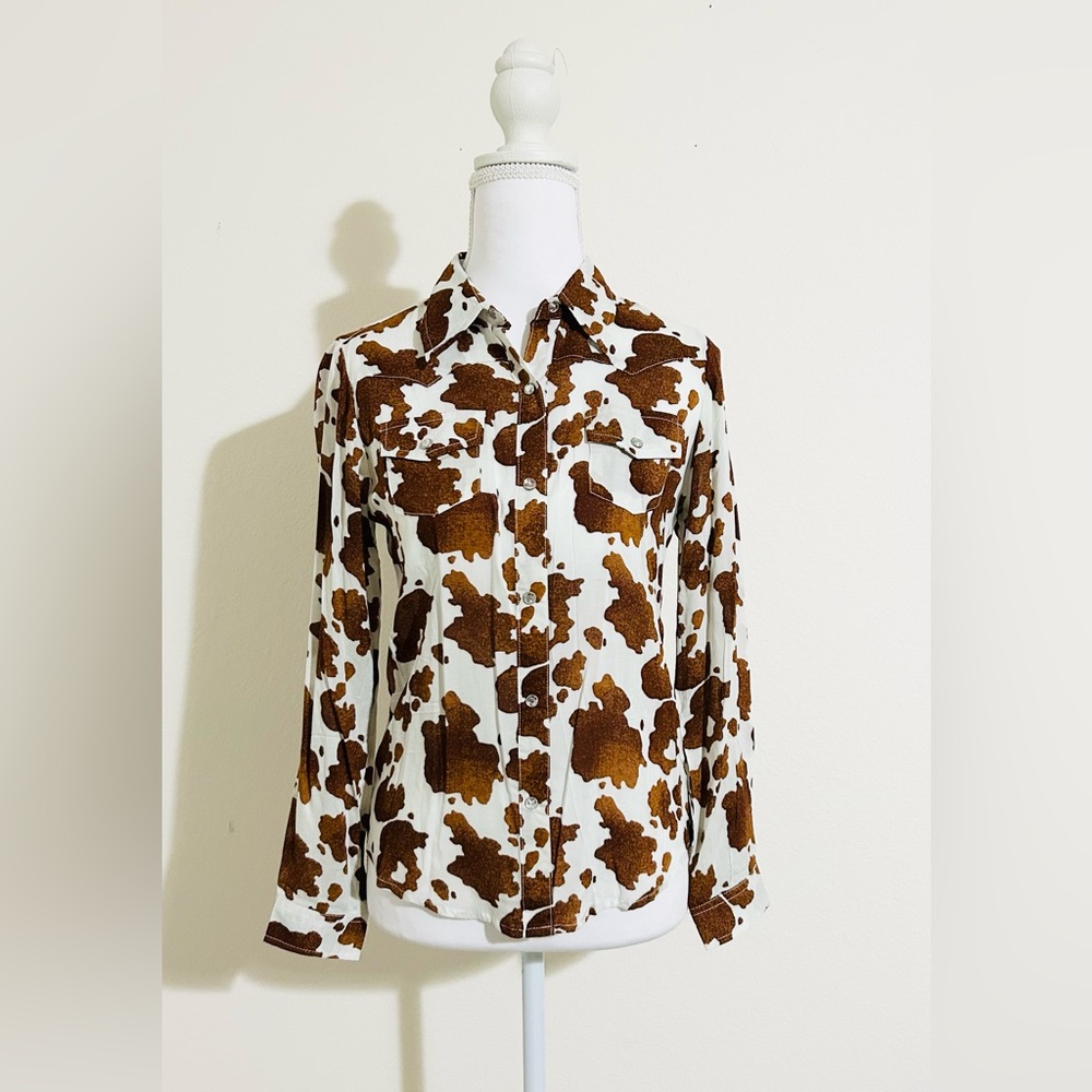 Youth Girl's Roper Cowhide Print Western Shirt w/ Snaps